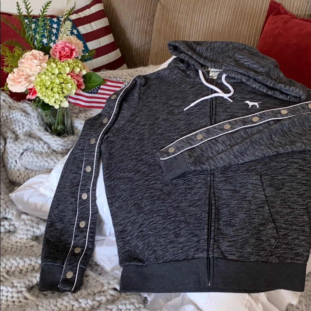 PINK zip up hoodie with snap sleeves